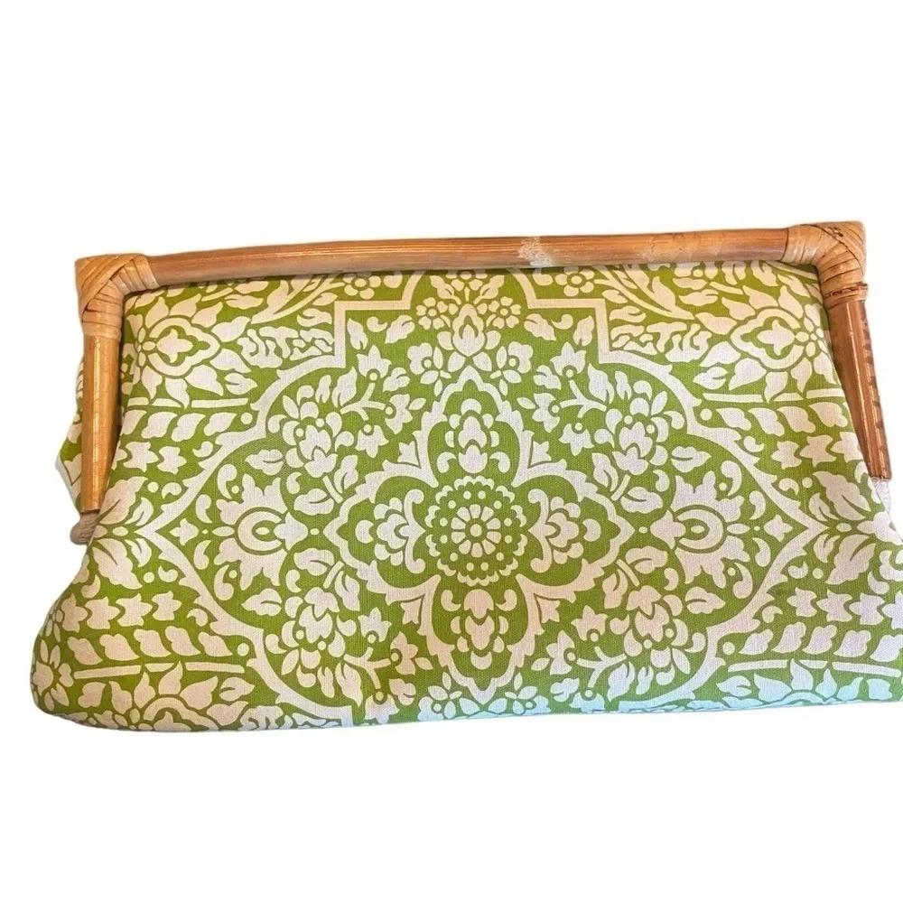 Vintage Donna Dixon green damask bamboo clutch coastal Resortwear vacation